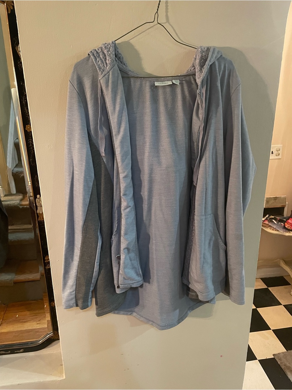 Logo lounge by Lori Goldstein Light Blue/gray Hooded Open Cardigan